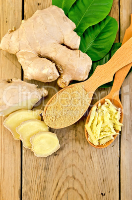 ginger powder and grated in the spoon with the root