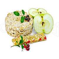 granola bar and bread with lingonberries and apples