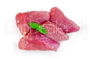meat pork slices with basil