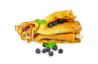 pancakes with blueberries and mint