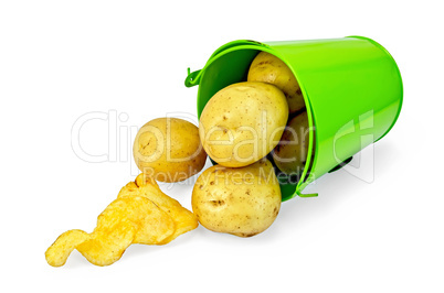 potatoes yellow in a green bucket with chips