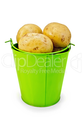 potatoes yellow in a green bucket