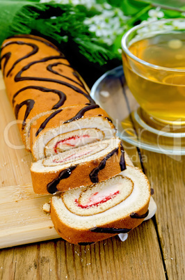 roulade with a cup of tea on board