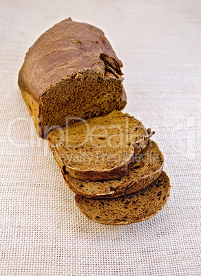 rye homemade bread on rough bagging