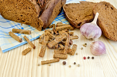 rye homemade bread with croutons on the board