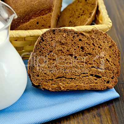 rye homemade bread with milk on the board