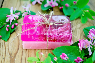 soap homemade pink with flowers of honeysuckle