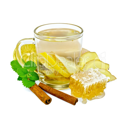 tea ginger with mint and honey in a mug