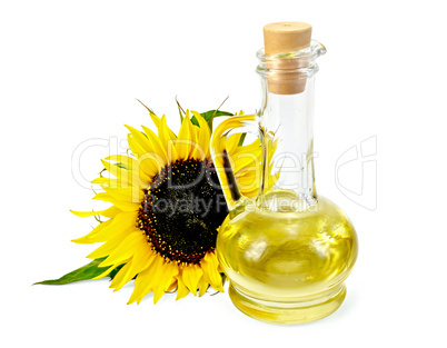 vegetable oil in a carafe with a sunflower