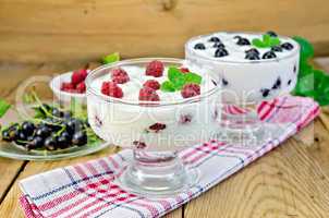 yogurt thick with black currant and raspberry on the board