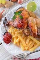 .chickens with french fries