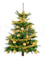 pfiffiger weihnachtsbaum mit goldenen kugeln