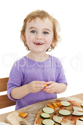 cute laughing girl making pizza