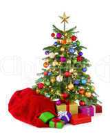 bunter weihnachtsbaum mit geschenksack