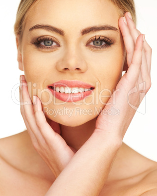 closeup portrait of young beautiful blonde girl