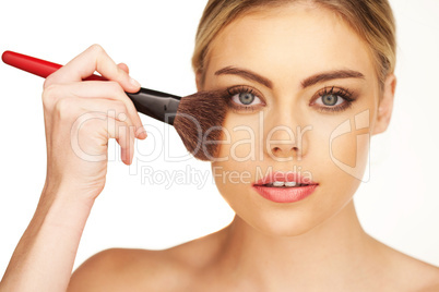 closeup portrait of young beautiful girl on white