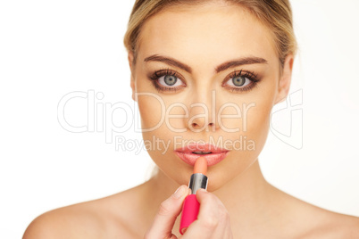 pretty young woman with lipstick