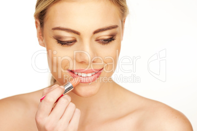 pretty young woman with lipstick