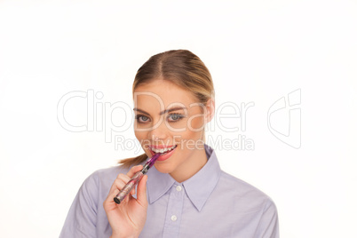 young woman smokin electic cigarette