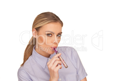 young woman smokin electic cigarette