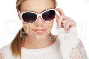 young blond woman with sunglases,