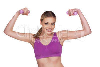 attractive woman exercising with dumbbell