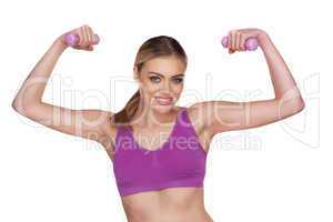 attractive woman exercising with dumbbell