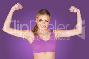 attractive woman exercising with dumbbell