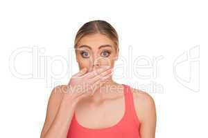 portrait of a surprised woman on white background