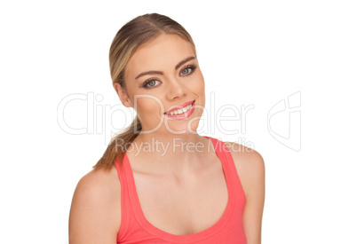 portrait of a friendly woman on white background