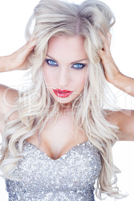 trendy blue-eyed blond woman