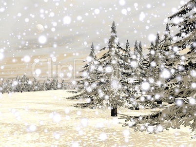winter snowing landscape - 3d render