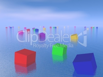 colorful cubes floating - 3d render