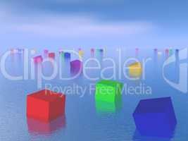 colorful cubes floating - 3d render