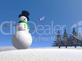 snowman and bird - 3d render