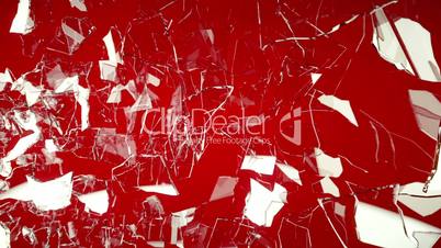 Cracked and Shattered glass on red with slow motion