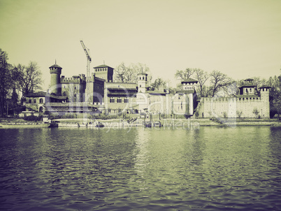 vintage sepia castello medievale, turin, italy