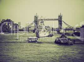 vintage sepia river thames in london