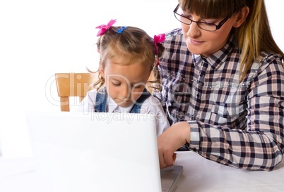 mother and daughter with mobile phone