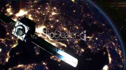 satellite over night cities. europe. hd 1080.