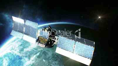 beautiful view of satellite orbiting the earth. hd 1080.