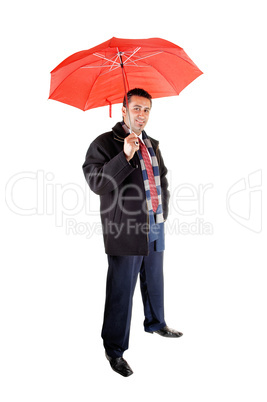 man with red umbrella.