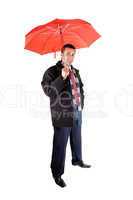 man with red umbrella.