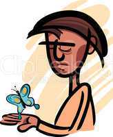 man with butterfly illustration