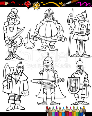 Knights Cartoon Set for coloring book