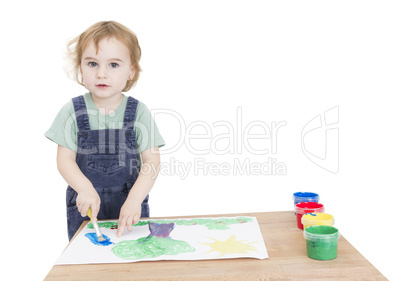 cute girl painting on small desk