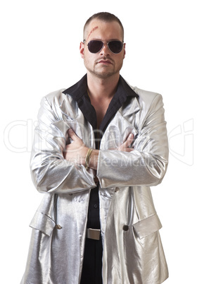 man with laceration and sunglasses