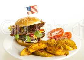 burger with potato wedges