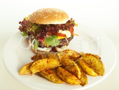 cheeseburger with potato wedges