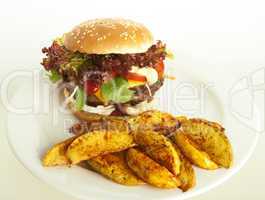 cheeseburger with potato wedges